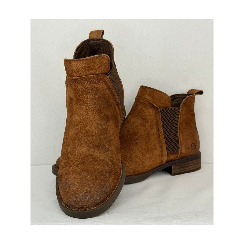 Born Laney Rust Tobacco Distressed Suede Leather Chelsea Ankle Boots 8M - Picture 2 of 12